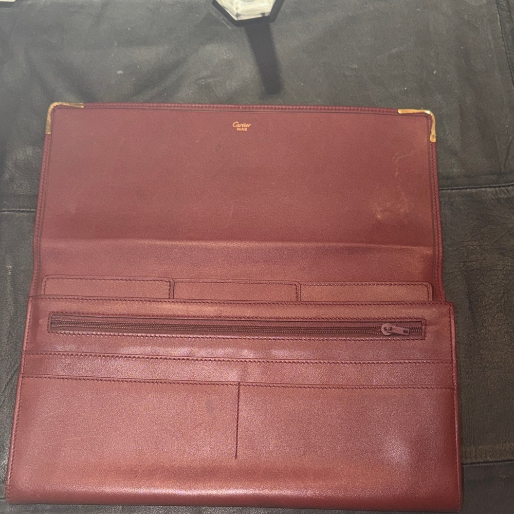Cartier Burgundy Leather Clutch with Gold Accents travel Passport - Picture 8 of 12